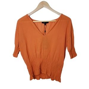 Frye Womens Top Size XS Split Neck Smocked Waist‎ Short Sleeves in Orange Rust